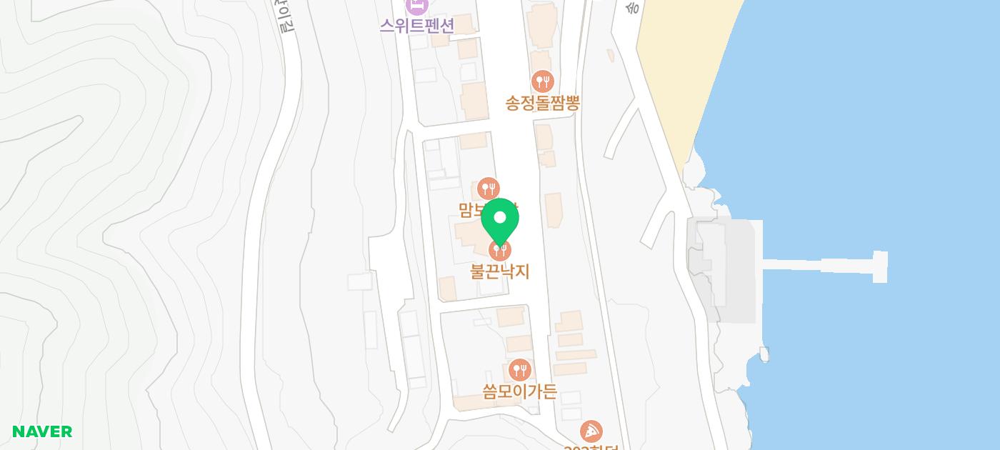 송정 해변 바로 앞, 광어골로변에 위치한 불끈낙지 지도