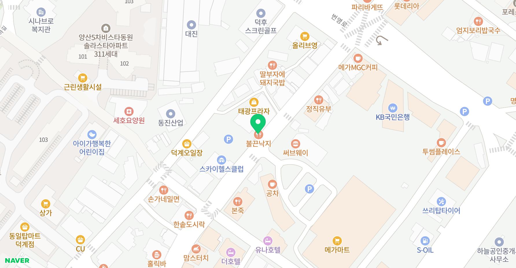 태광프라자 옆, 덕계오일장과 써브웨이 사이에 위치한 매장 지도