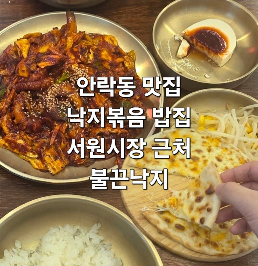 통통한 낙지가 들어간 낙지볶음과 고르곤졸라 피자, 연두부와 콩나물 구성