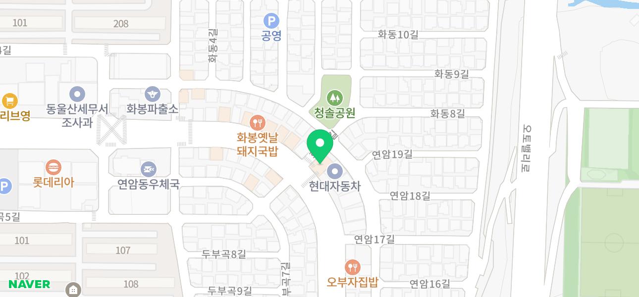 화봉파출소와 청솔공원 사이, 화봉로 변에 위치한 불끈낙지보쌈 화봉점 지도